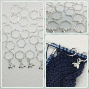 Set Maschenmarkierer Bienenwabe, Hexagon, 30 Stück silberfarbenes Metall Titel Collage